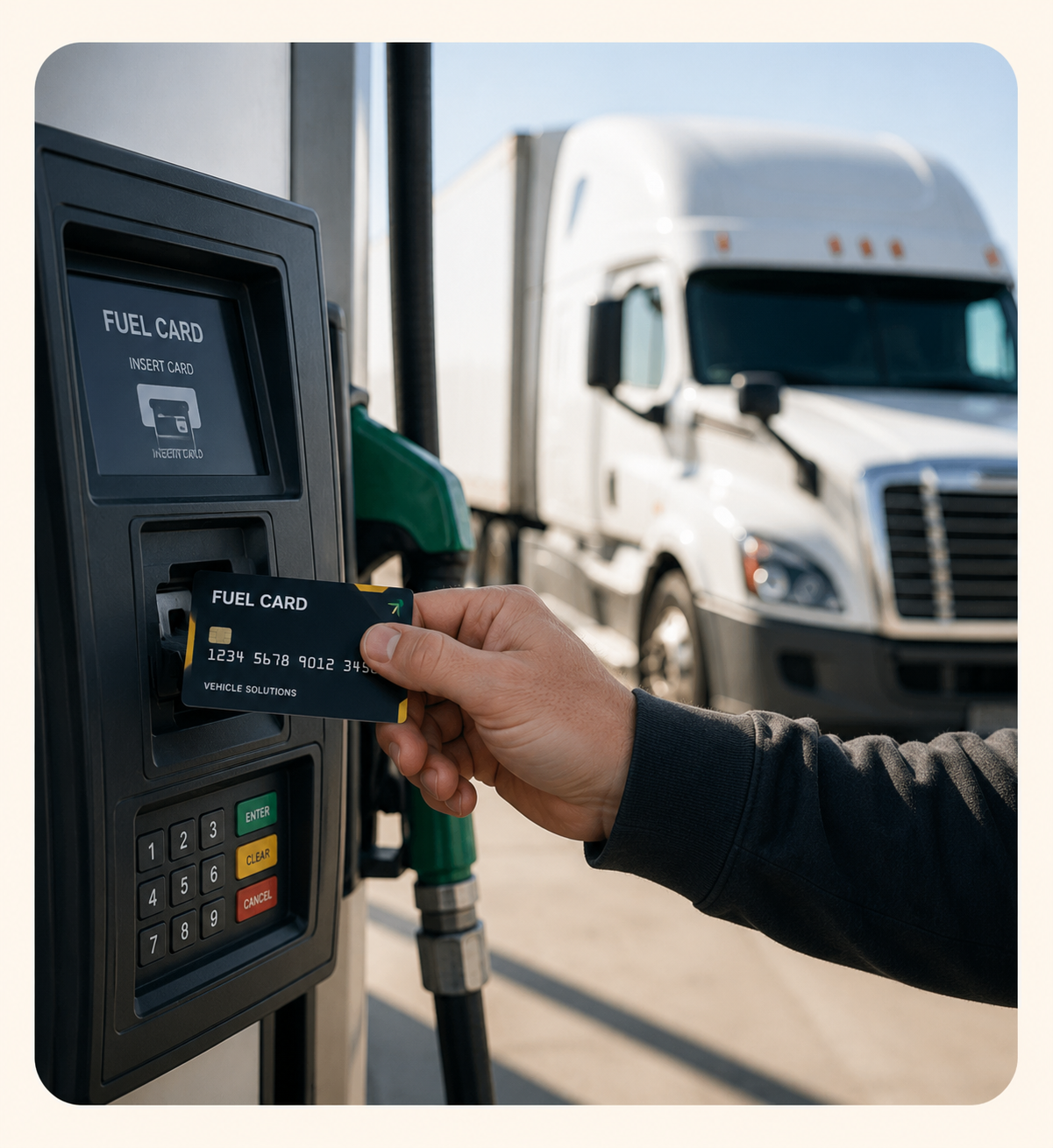 A fleet truck refueling at a fuel station