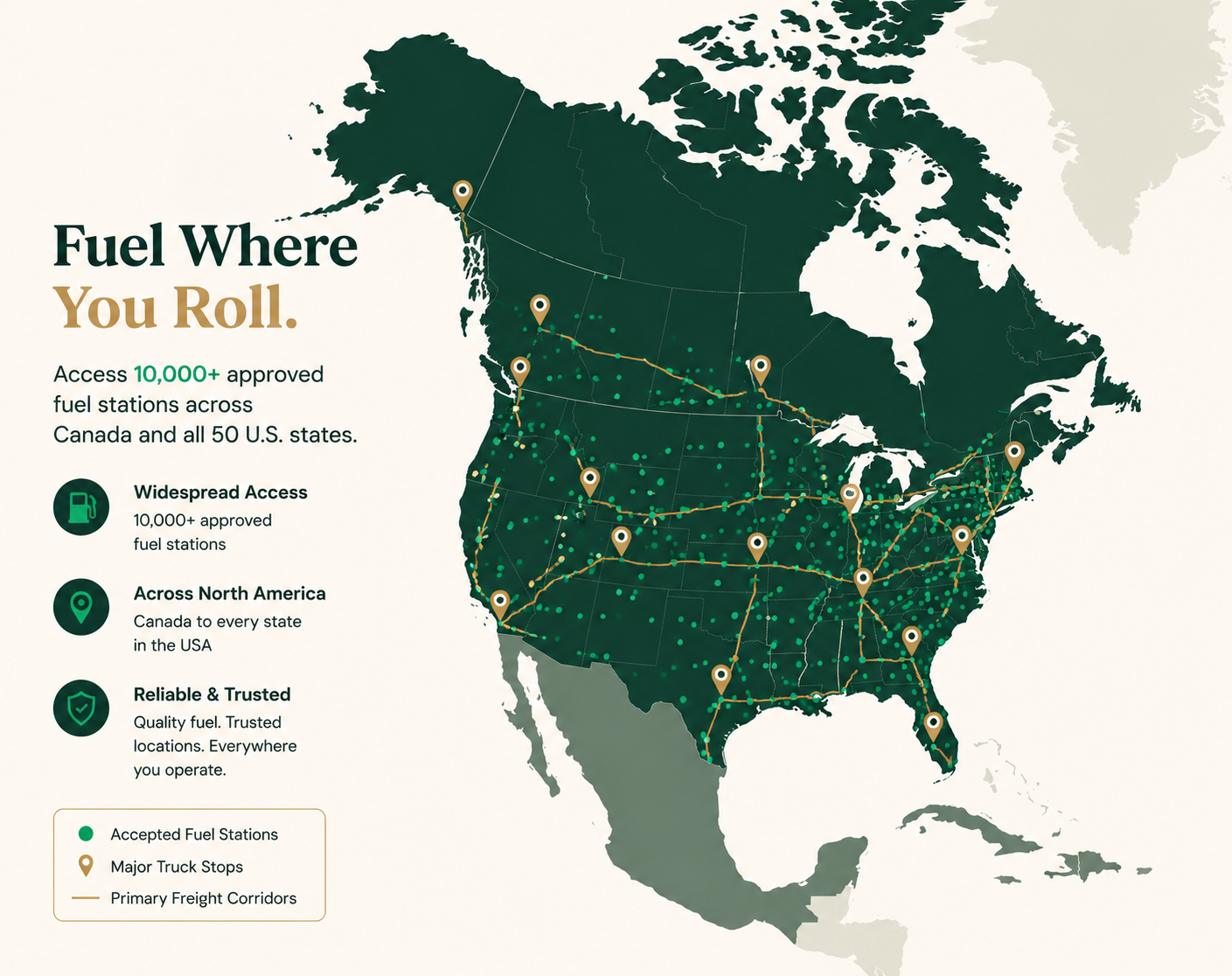 Map of the GDG Petroleum fuel station acceptance network across North America